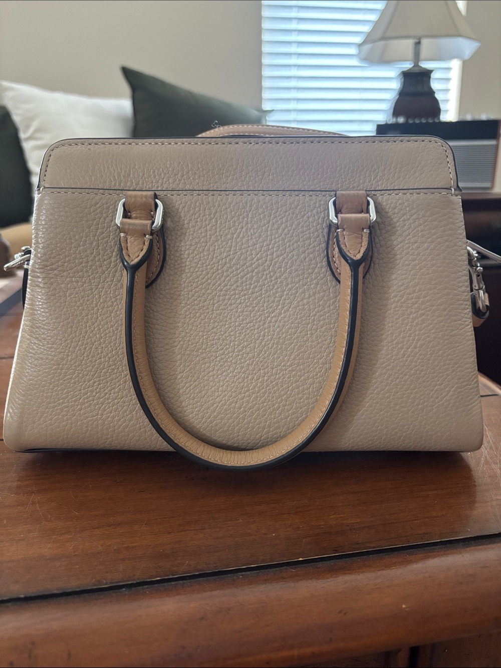 Coach Pebbled Leather Satchel in Taupe and Tan - Picture 4 of 8